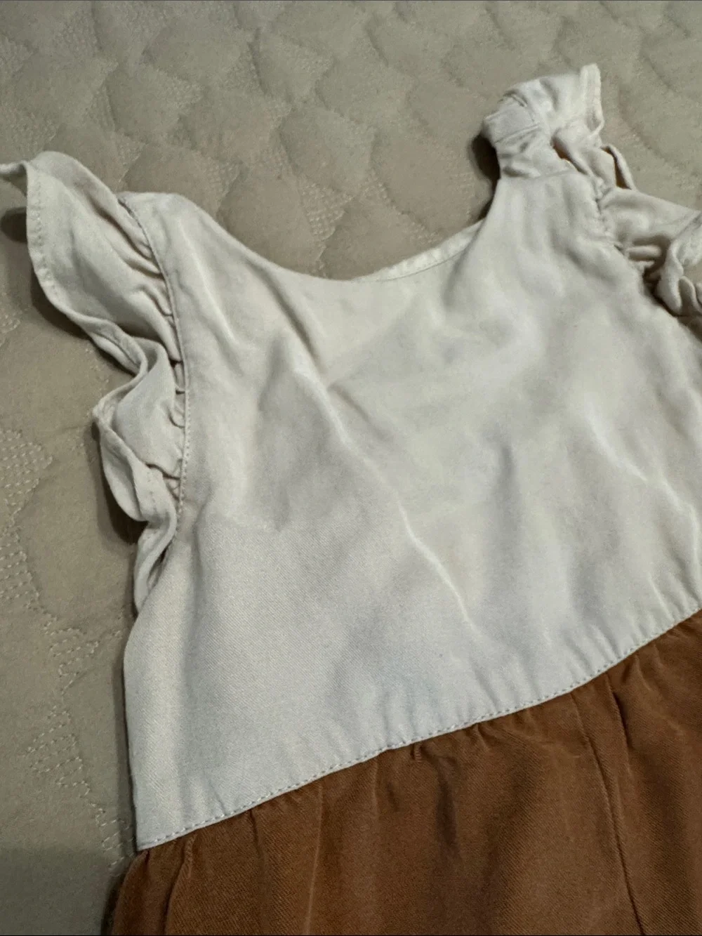 Zara Two-Tone Ruffle Strap Romper - White & Brown 4-5 years